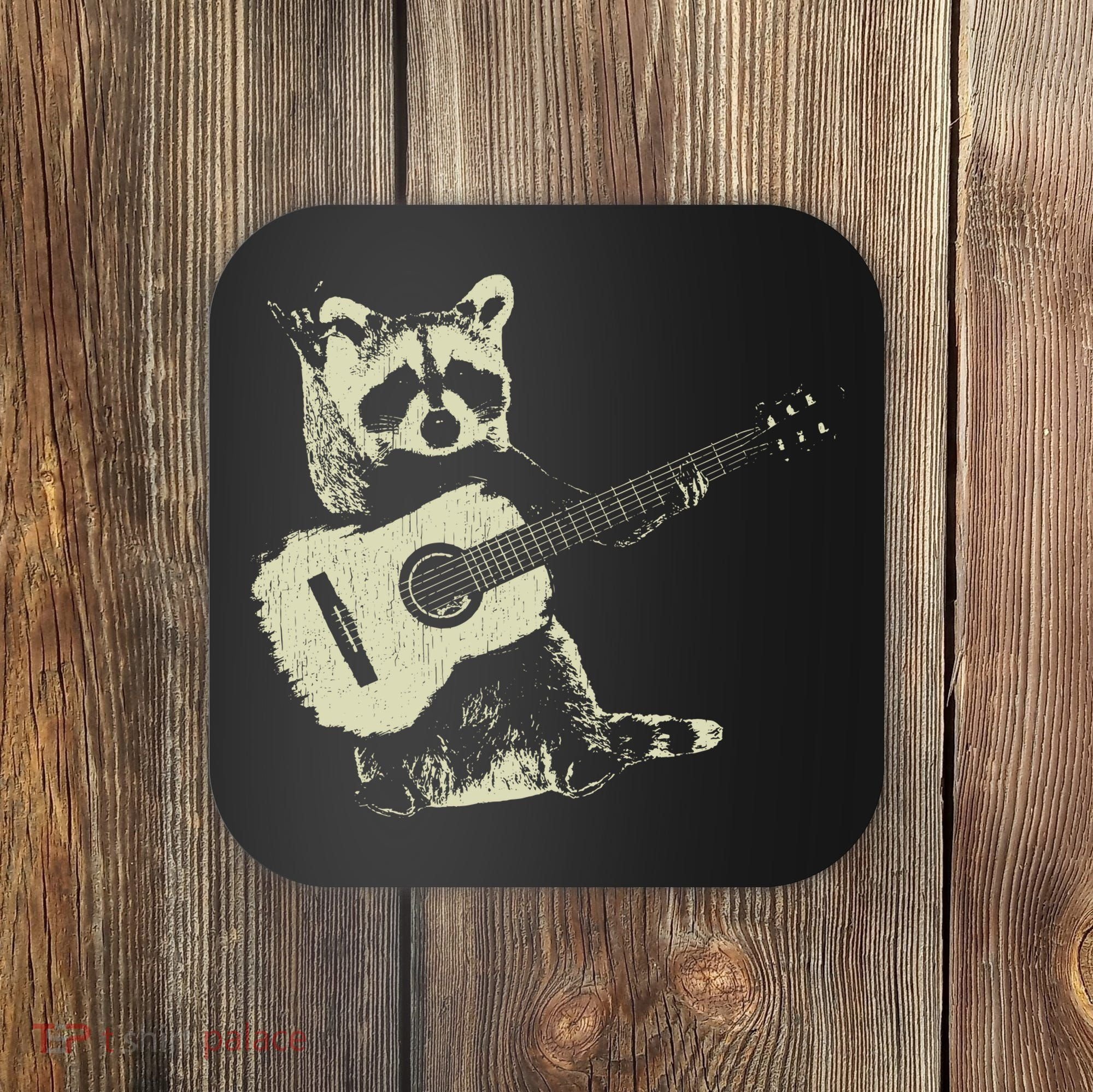 Raccoon Playing Guitar Music Coaster