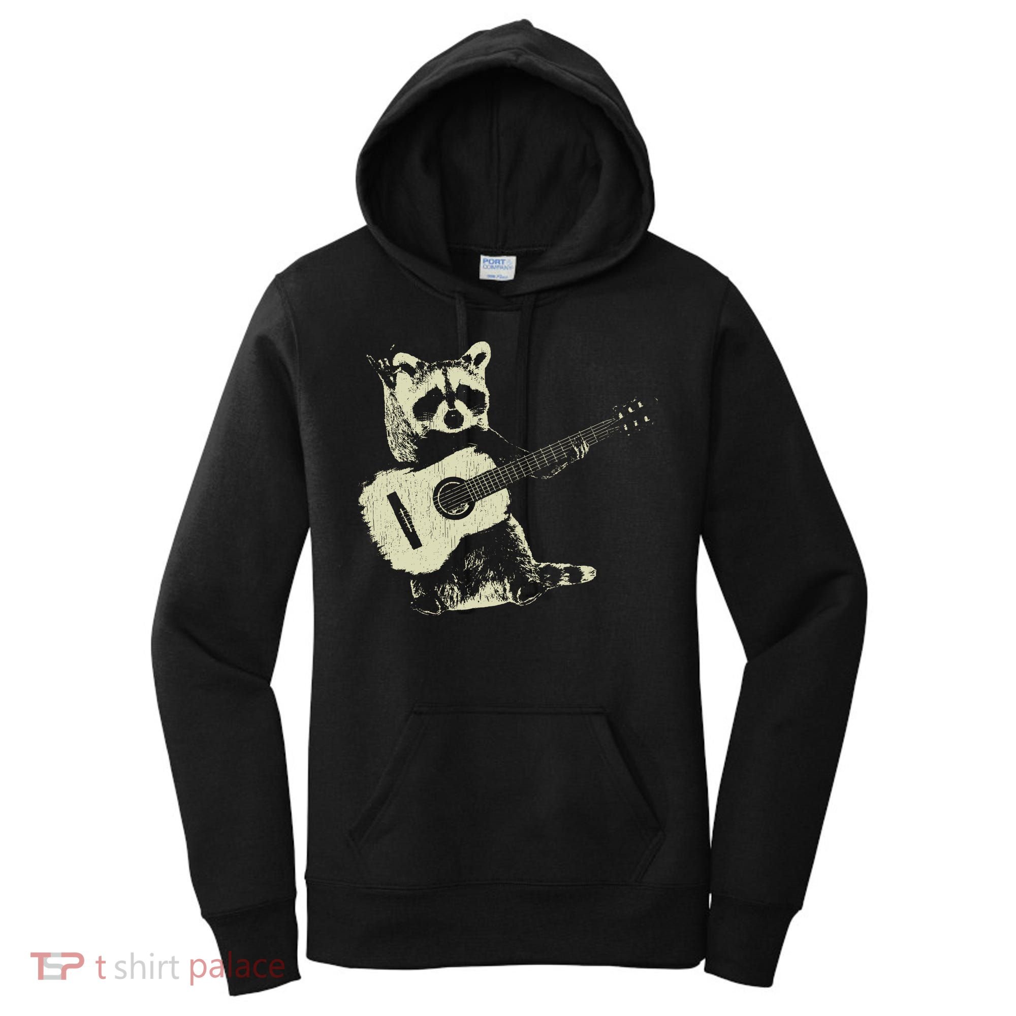 Raccoon Playing Guitar Music Women's Hoodie