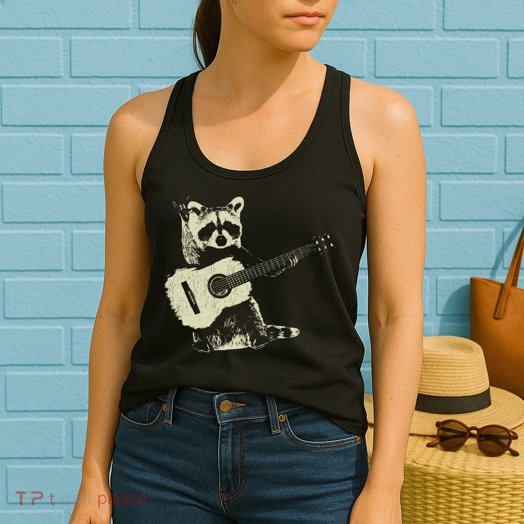 Raccoon Playing Guitar Music Women's Tank Top