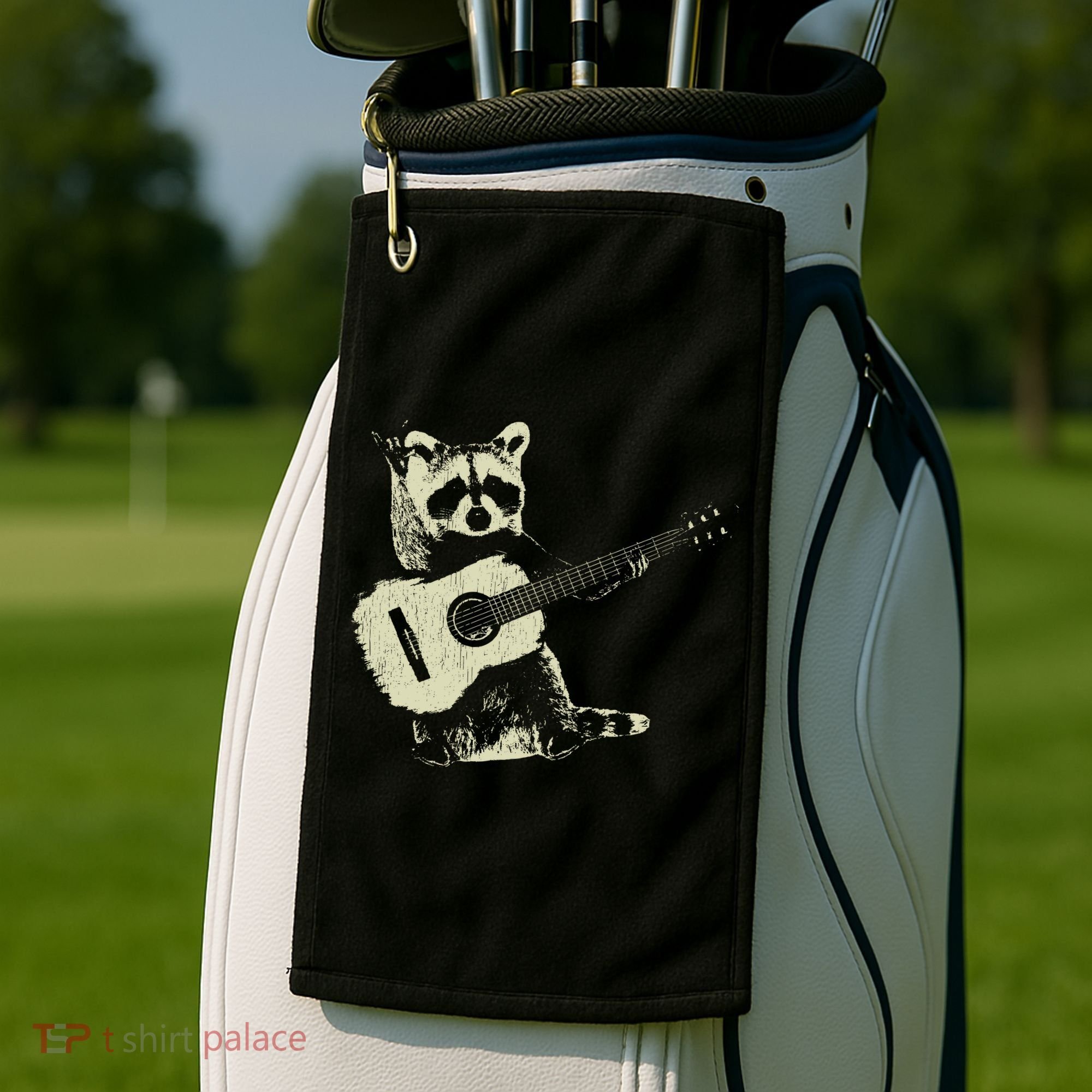 Raccoon Playing Guitar Music Golf Towel
