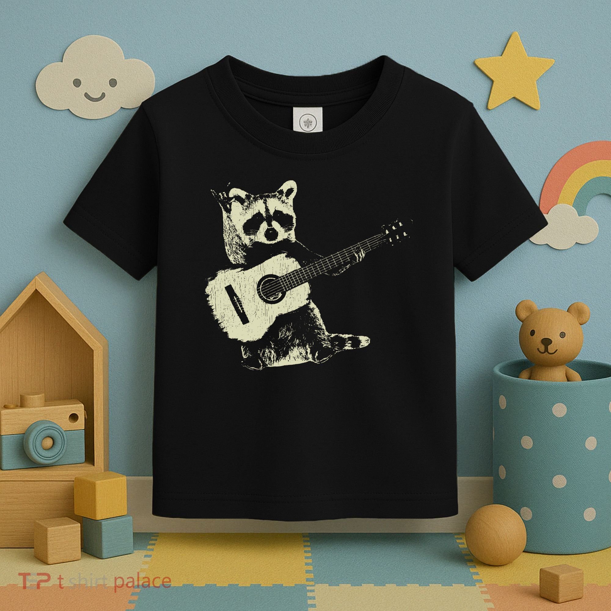 Raccoon Playing Guitar Music Toddler T-Shirt