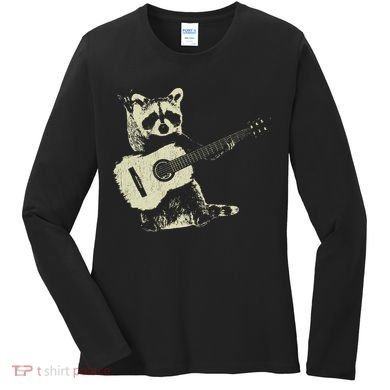 Raccoon Playing Guitar Music Women's Long Sleeve Shirt