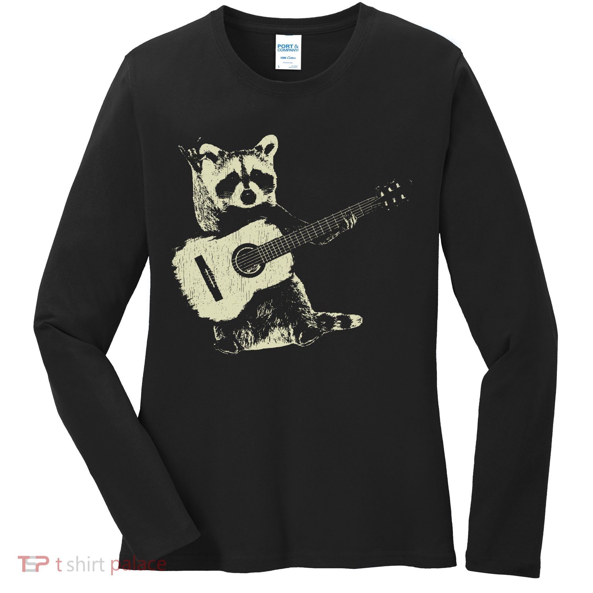 Raccoon Playing Guitar Music Women's Long Sleeve Shirt