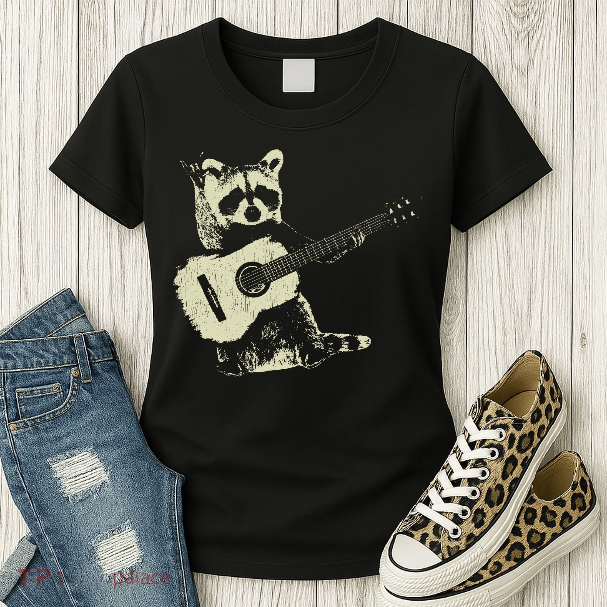 Raccoon Playing Guitar Music Women's T-Shirt