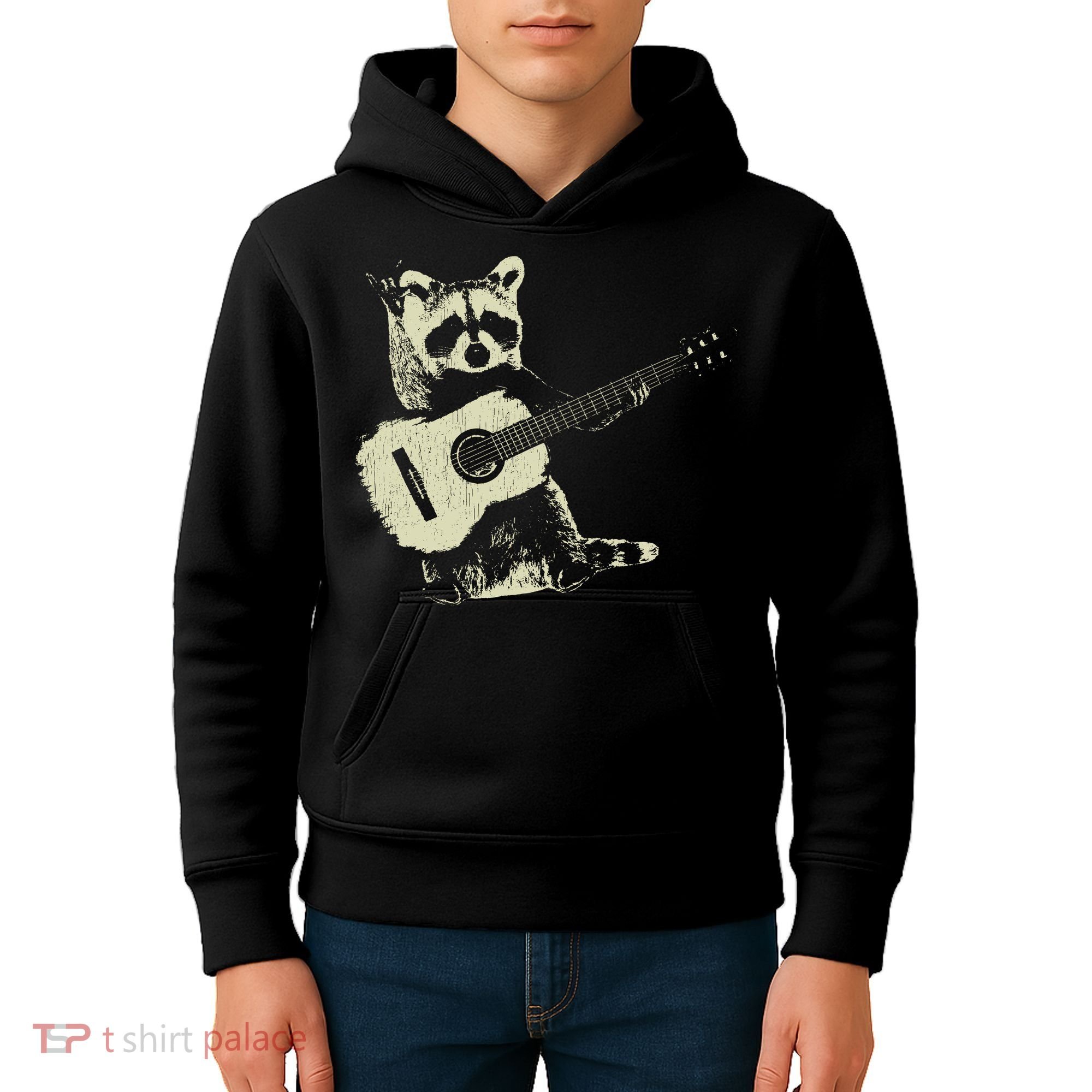 Raccoon Playing Guitar Music Kids Hoodie
