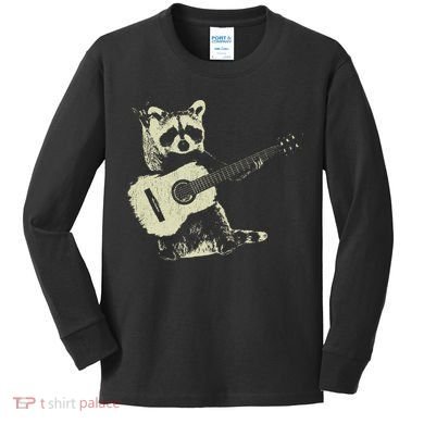 Raccoon Playing Guitar Music Kids Long Sleeve Shirt