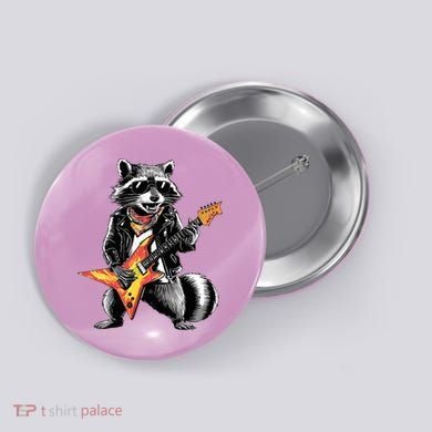 Racoon Playing Guitar Button
