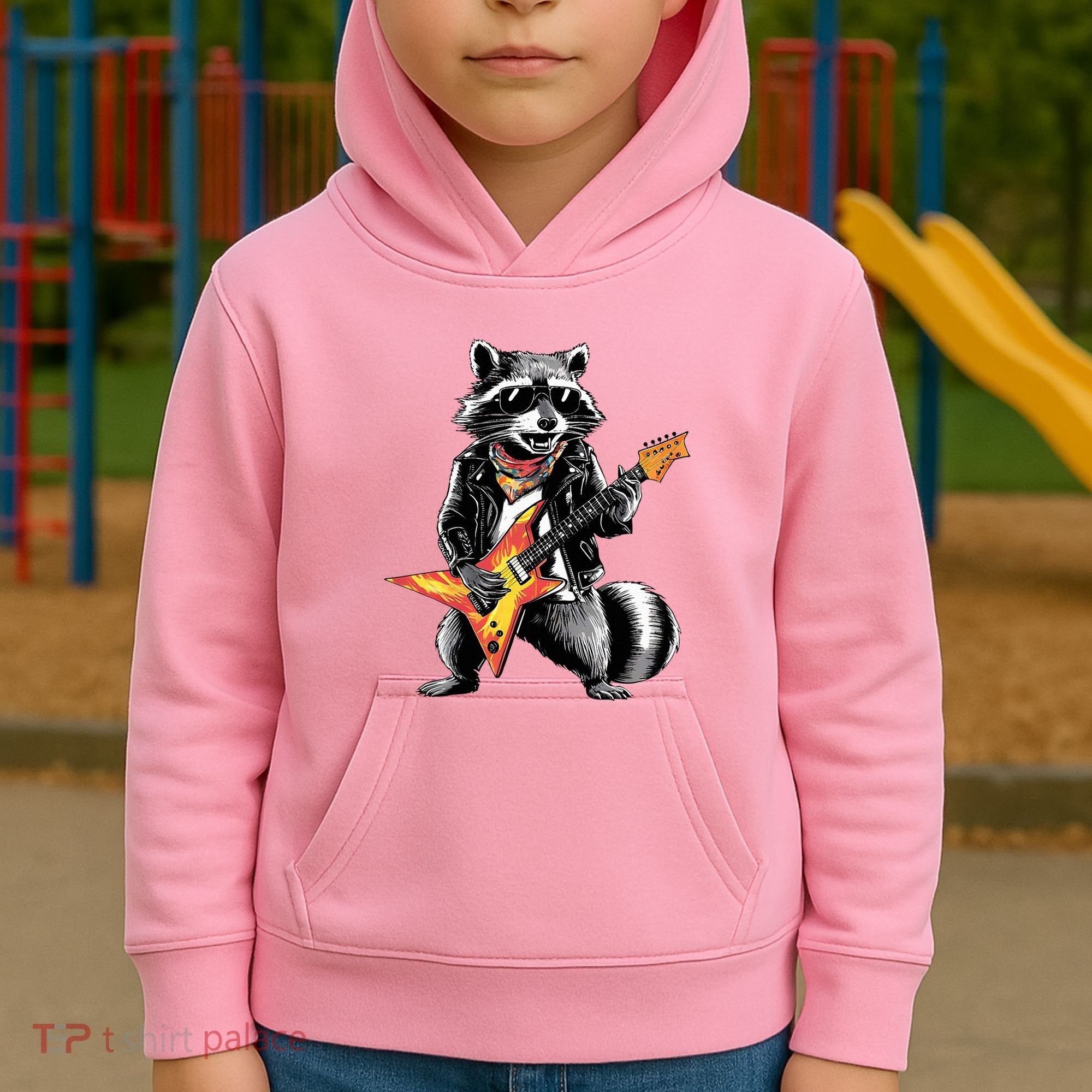 Racoon Playing Guitar Kids Hoodie