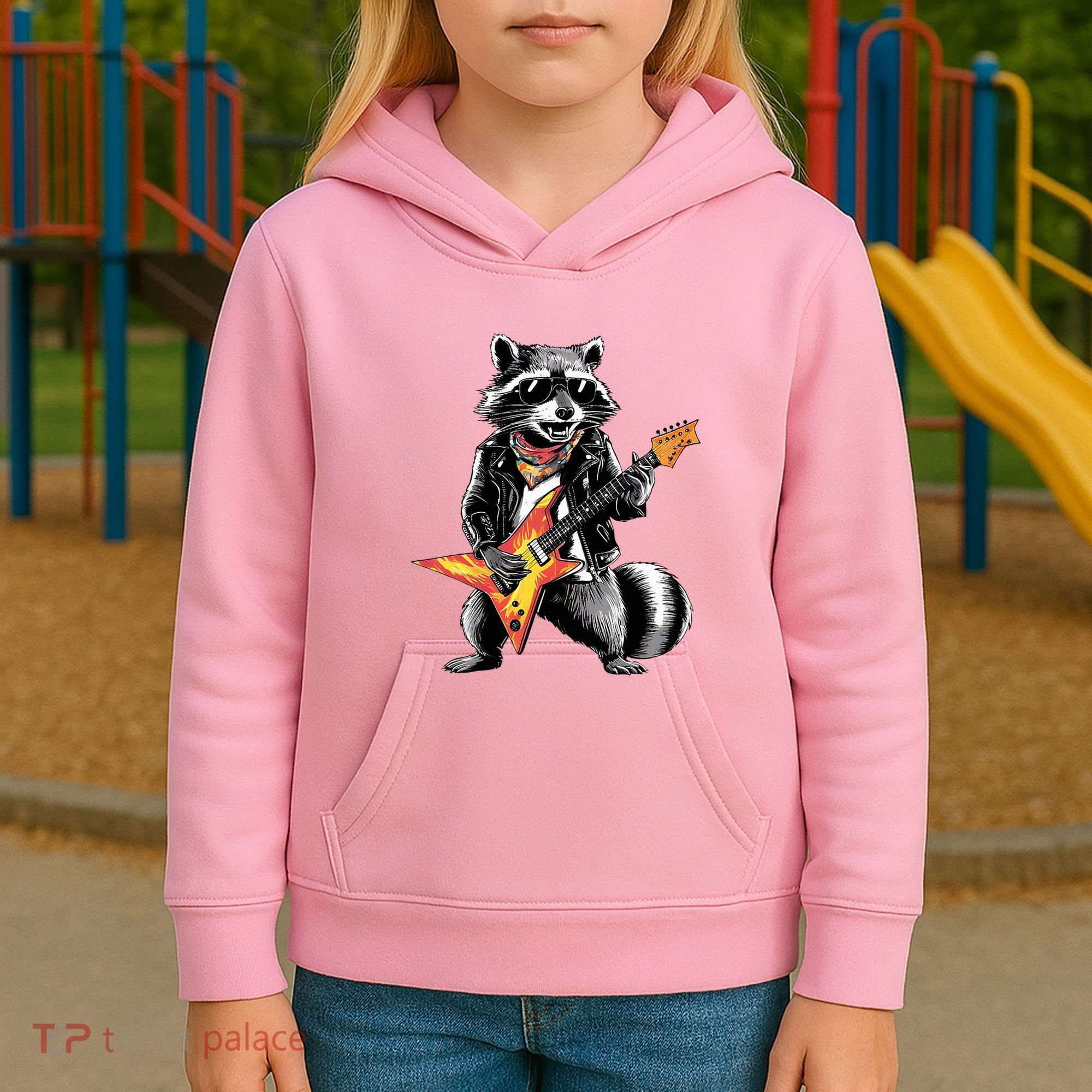 Racoon Playing Guitar Kids Hoodie
