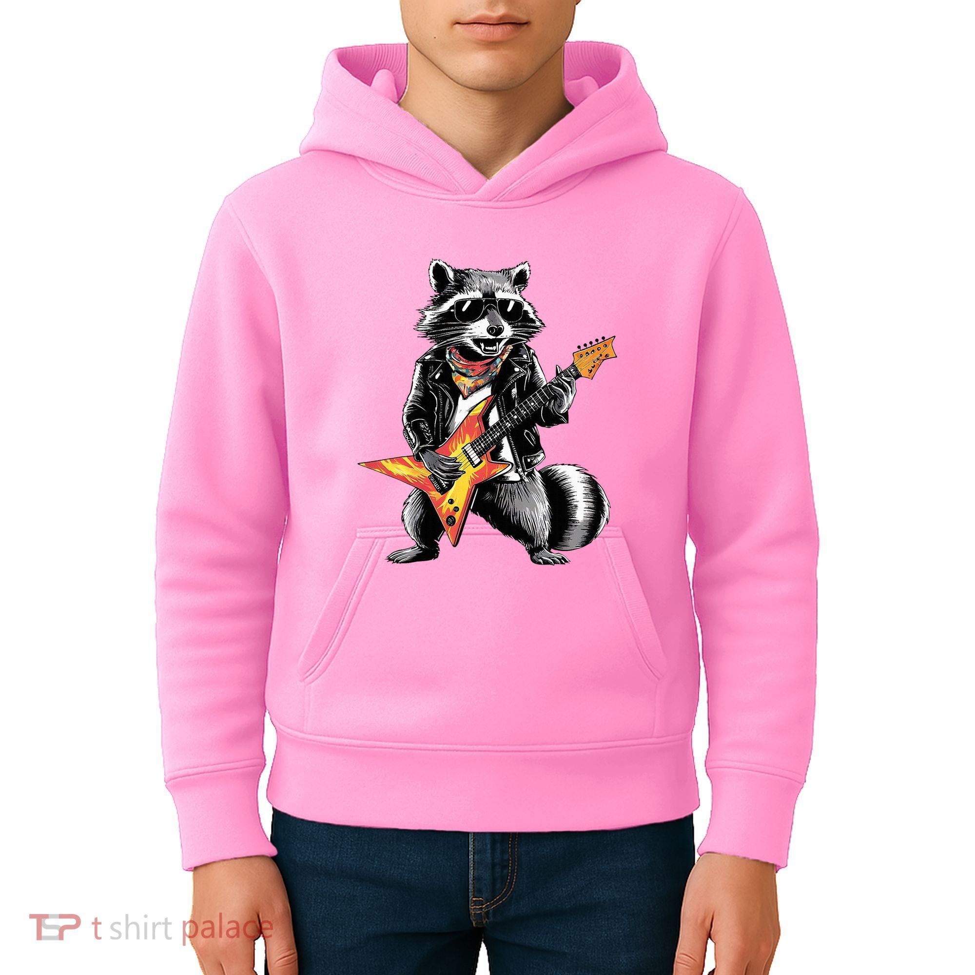Racoon Playing Guitar Kids Hoodie