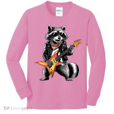 Racoon Playing Guitar Kids Long Sleeve Shirt