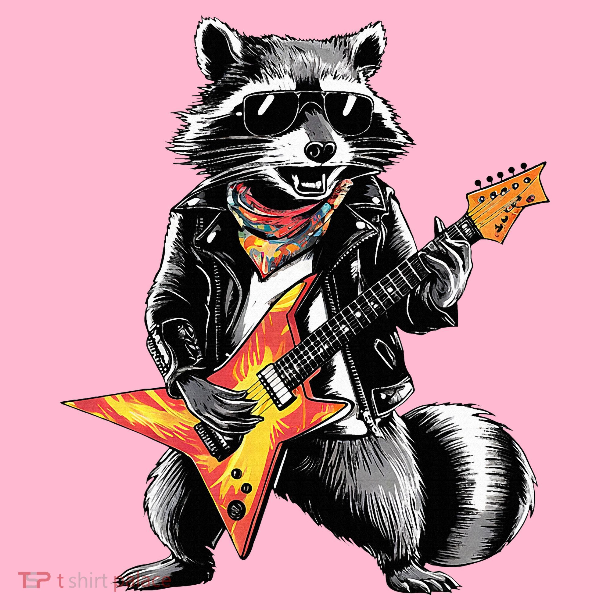 Racoon Playing Guitar Kids Long Sleeve Shirt