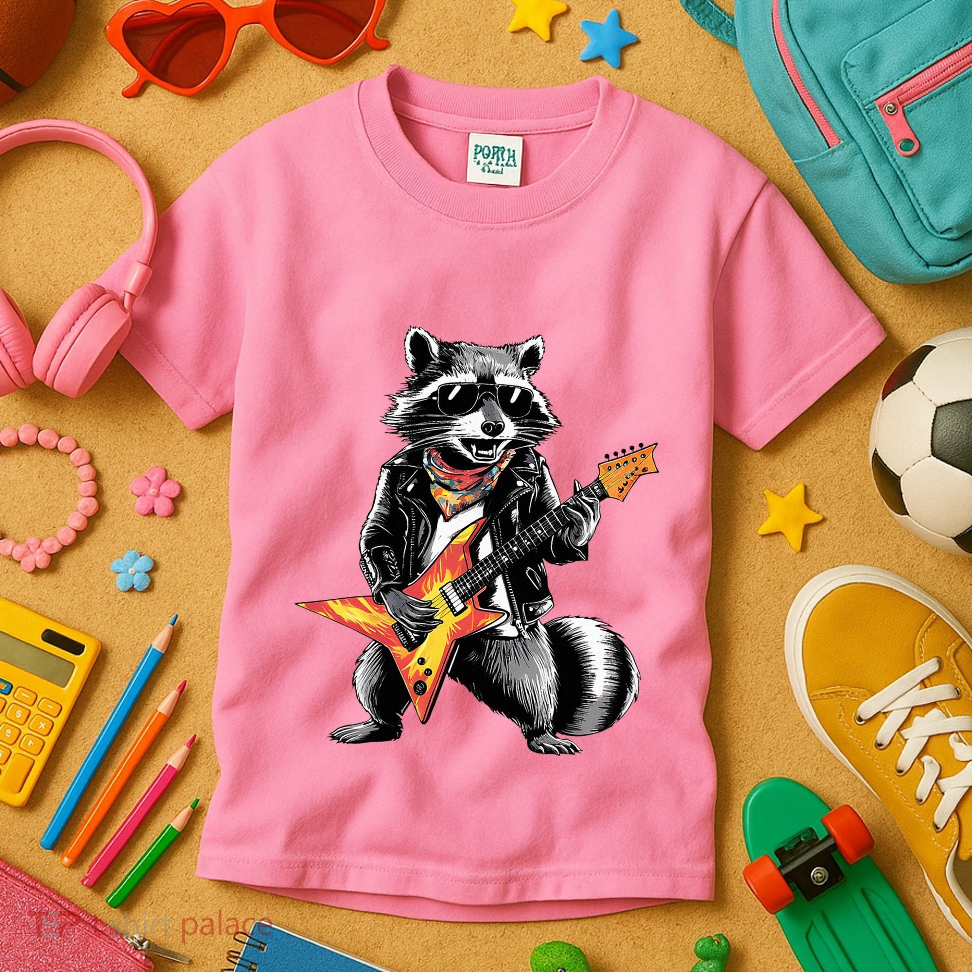 Racoon Playing Guitar Kids T-Shirt