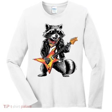 Racoon Playing Guitar Women's Long Sleeve Shirt