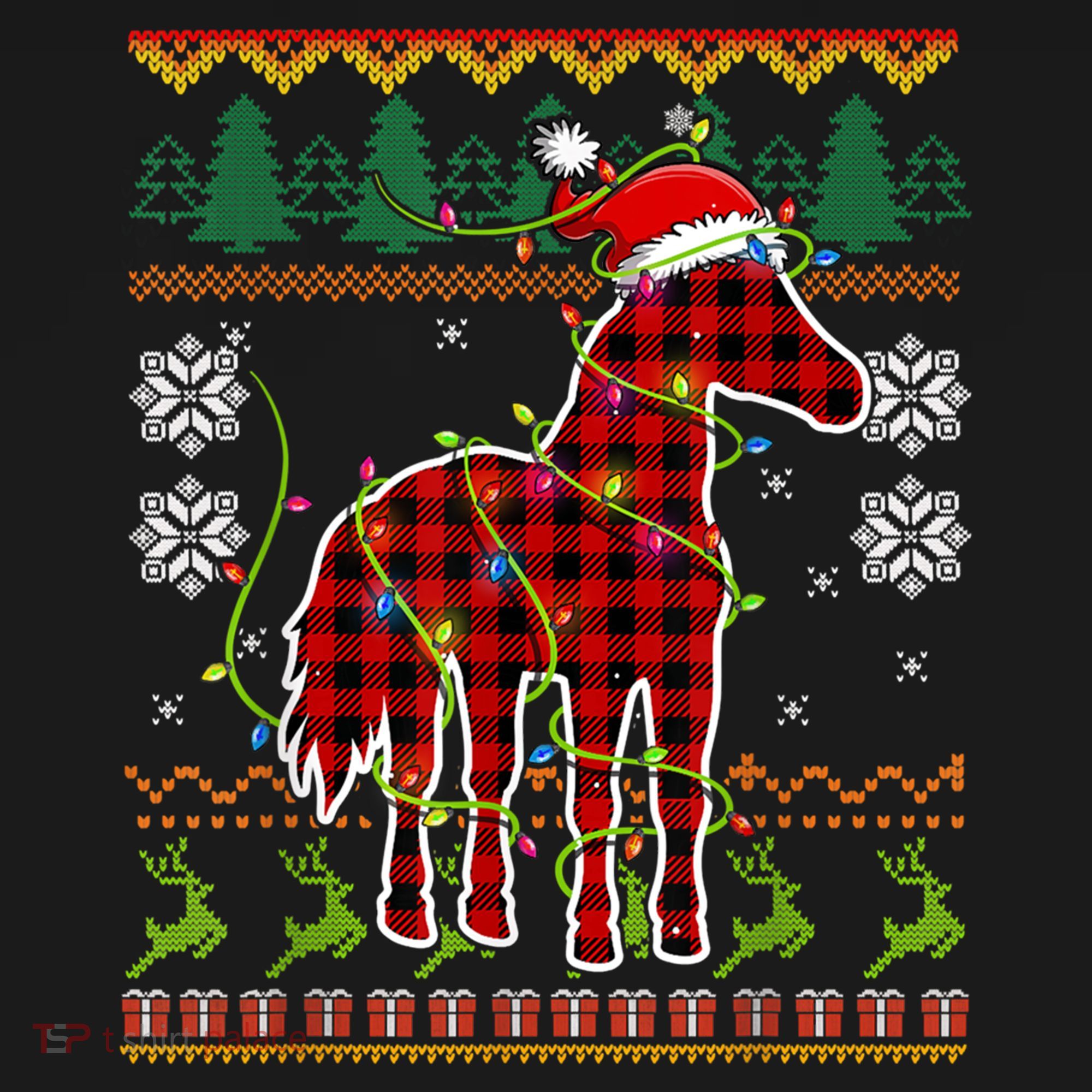 Red Plaid Horse Santa Hat Ugly Christmas Sweater Pajamas Great Gift Backpack