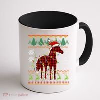Red Plaid Horse Santa Hat Ugly Christmas Sweater Pajamas Great Gift Coffee Mug thumb 1