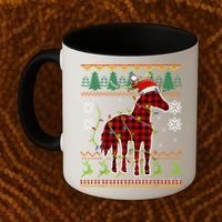 Red Plaid Horse Santa Hat Ugly Christmas Sweater Pajamas Great Gift Coffee Mug thumb 2