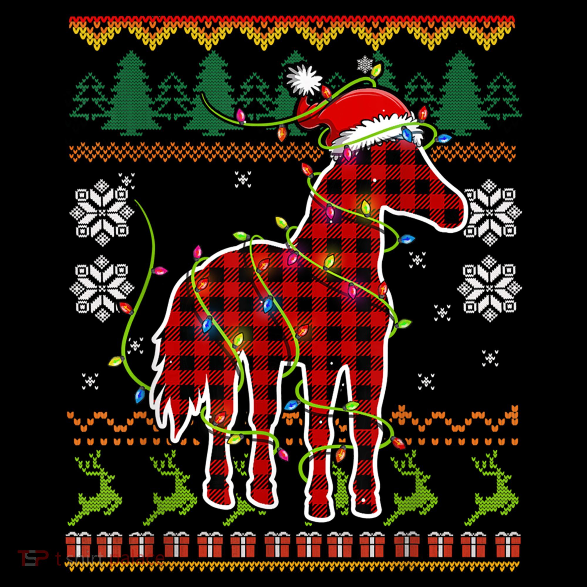 Red Plaid Horse Santa Hat Ugly Christmas Sweater Pajamas Great Gift Coffee Mug