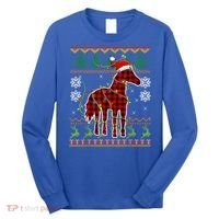 Red Plaid Horse Santa Hat Ugly Christmas Sweater Pajamas Great Gift Long Sleeve Shirt thumb 0