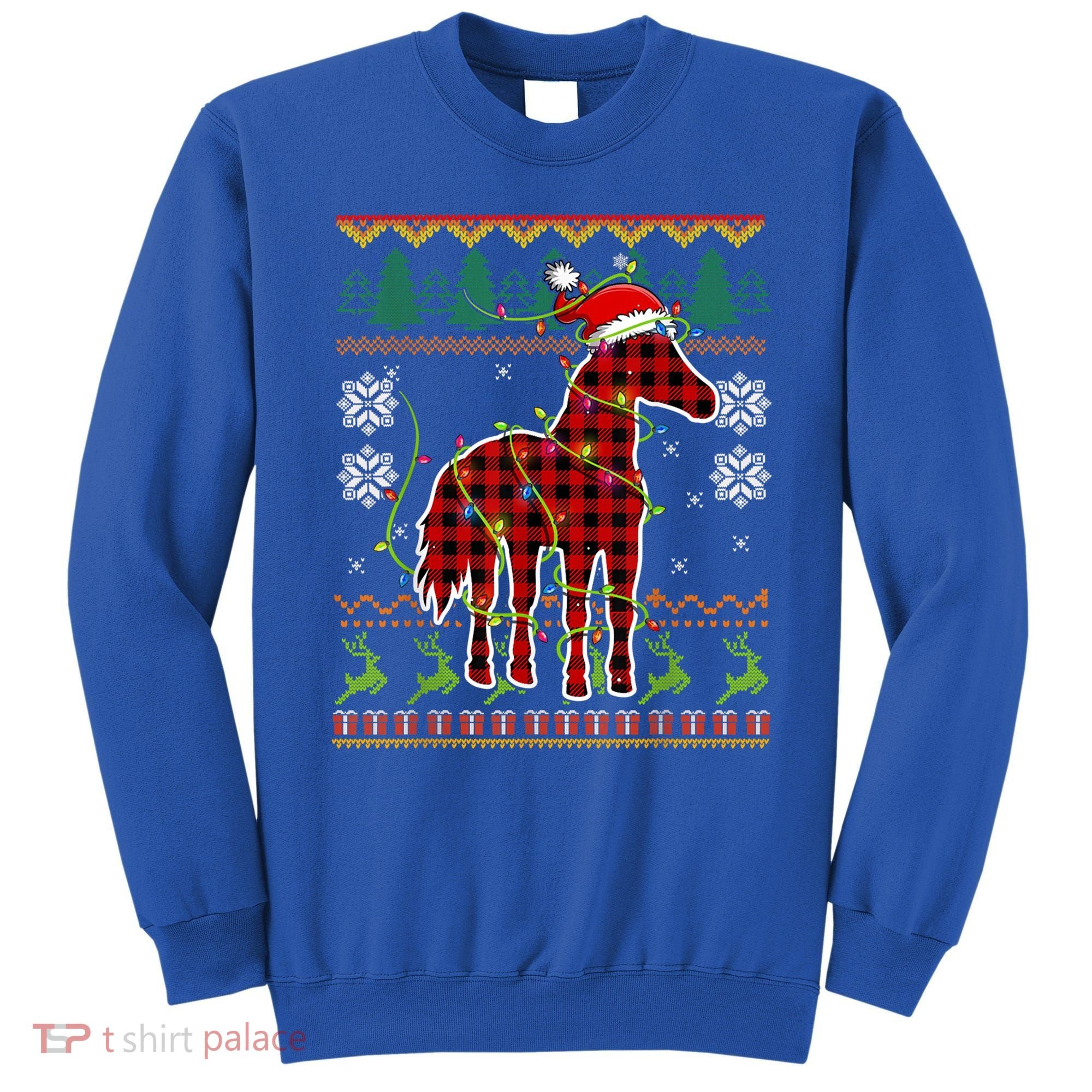 Red Plaid Horse Santa Hat Ugly Christmas Sweater Pajamas Great Gift Sweatshirt
