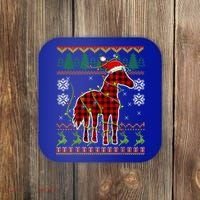 Red Plaid Horse Santa Hat Ugly Christmas Sweater Pajamas Great Gift Coaster thumb 0