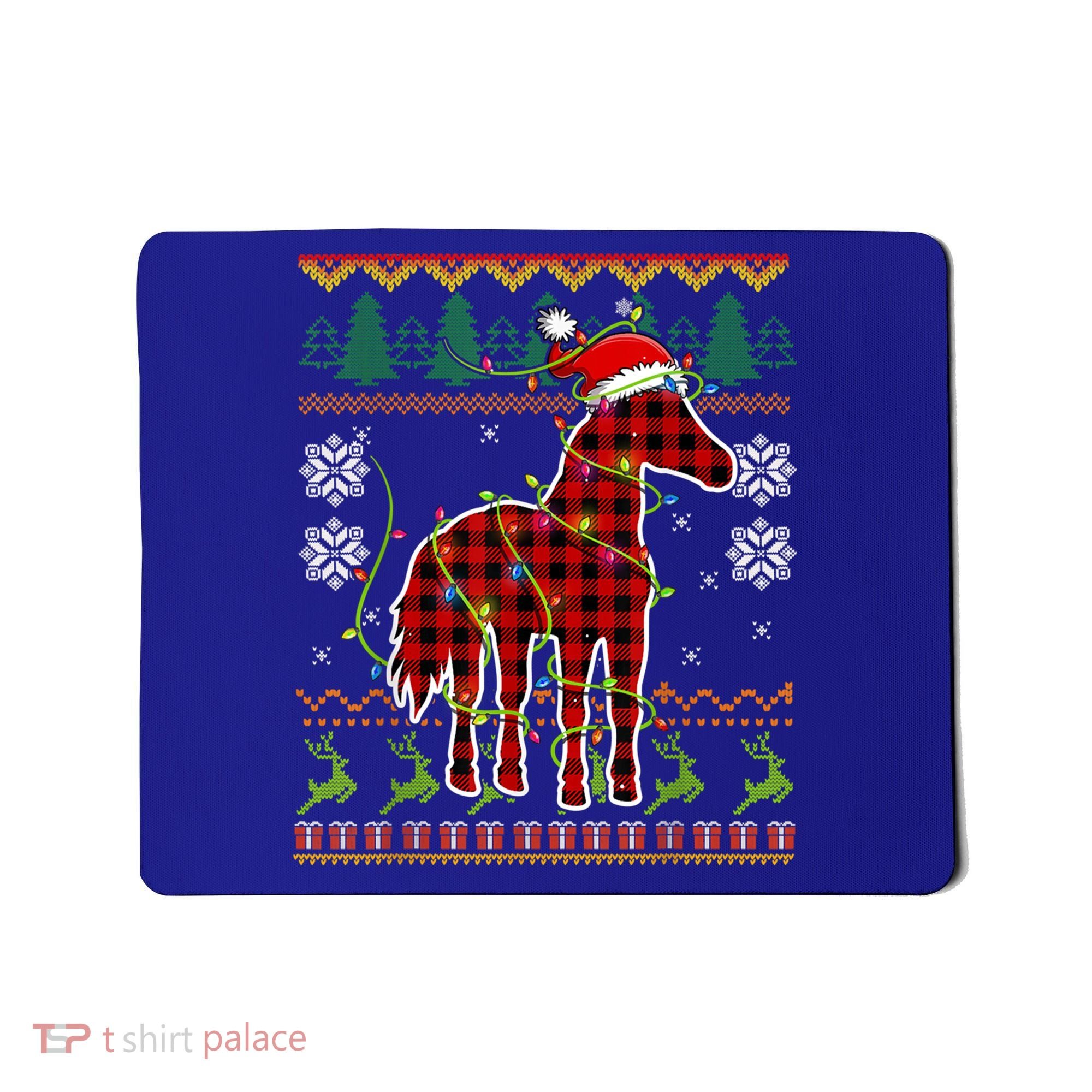 Red Plaid Horse Santa Hat Ugly Christmas Sweater Pajamas Great Gift Mousepad