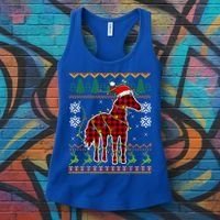 Red Plaid Horse Santa Hat Ugly Christmas Sweater Pajamas Great Gift Women's Tank Top thumb 3