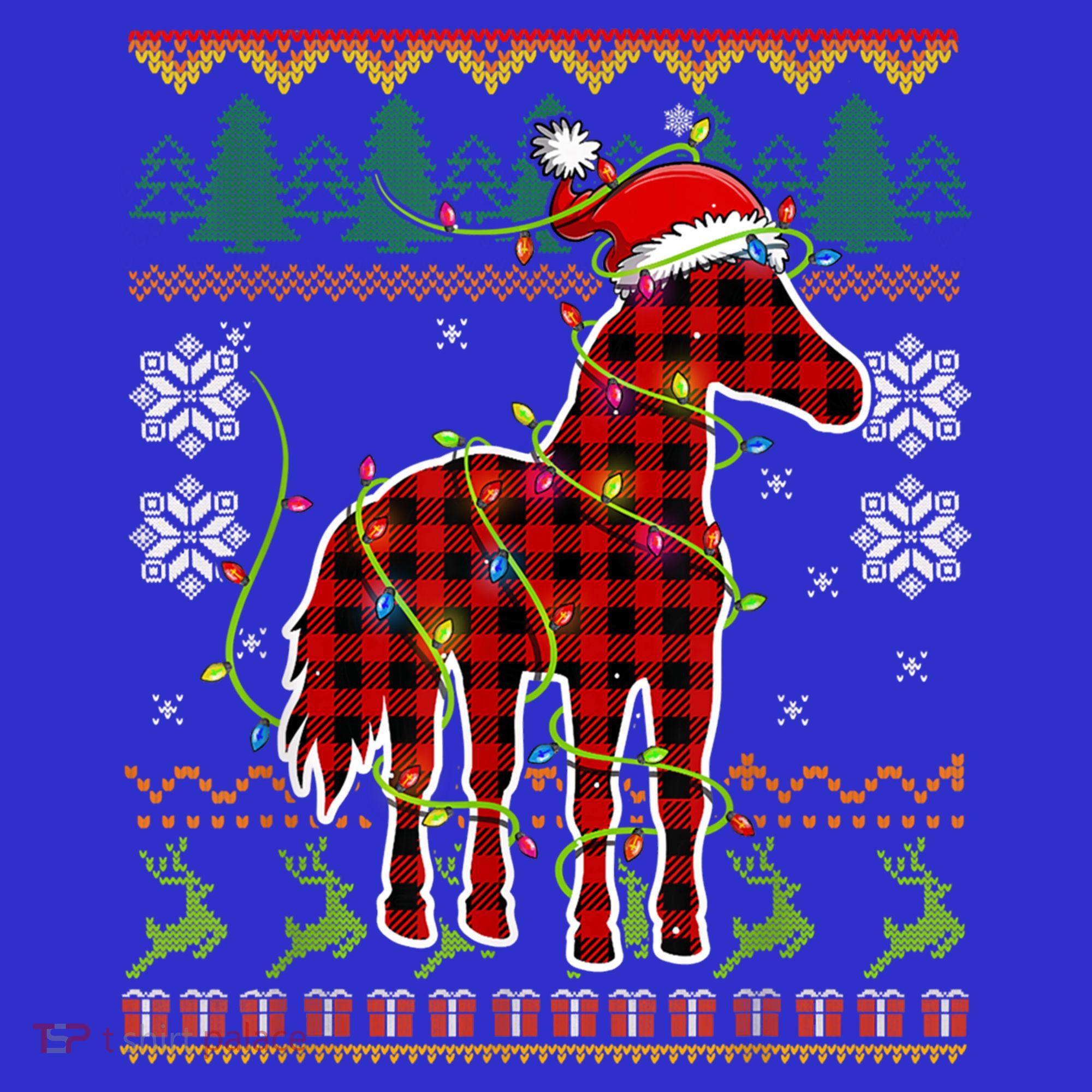 Red Plaid Horse Santa Hat Ugly Christmas Sweater Pajamas Great Gift Women's Tank Top