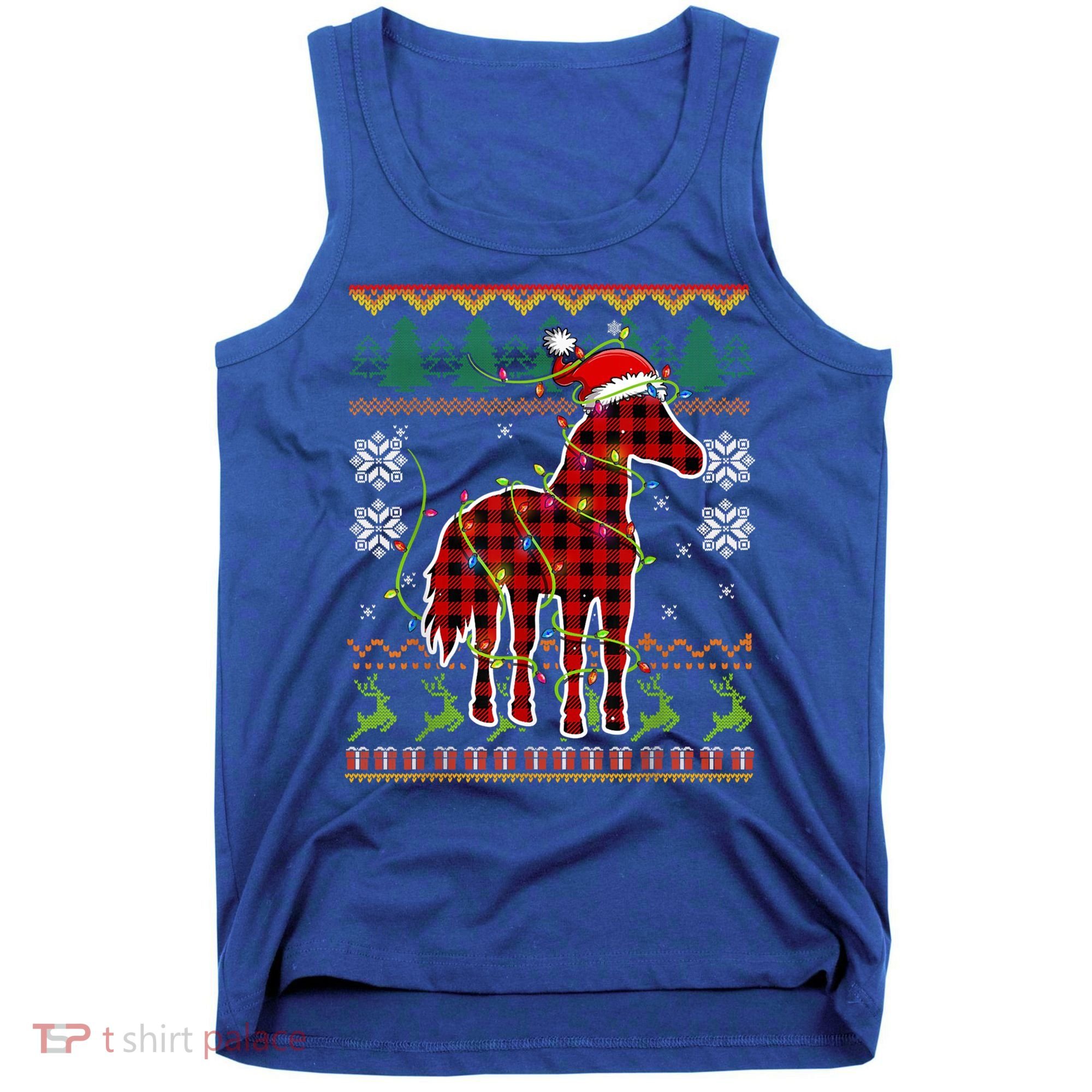 Red Plaid Horse Santa Hat Ugly Christmas Sweater Pajamas Great Gift Tank Top