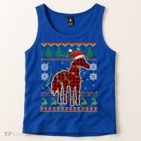 Red Plaid Horse Santa Hat Ugly Christmas Sweater Pajamas Great Gift Tank Top thumb 2