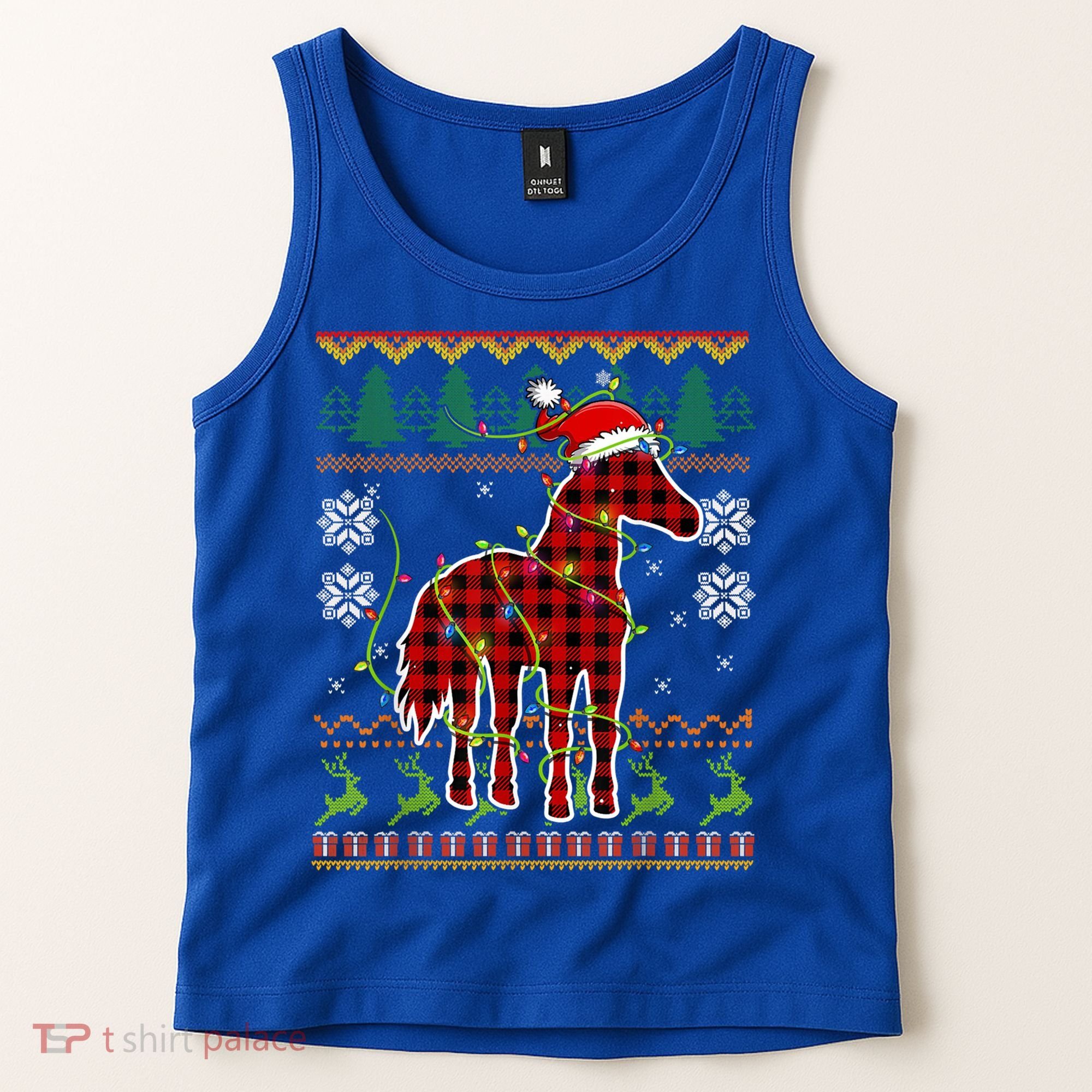 Red Plaid Horse Santa Hat Ugly Christmas Sweater Pajamas Great Gift Tank Top