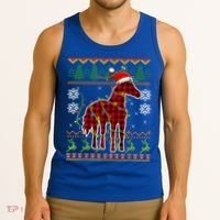 Red Plaid Horse Santa Hat Ugly Christmas Sweater Pajamas Great Gift Tank Top thumb 3