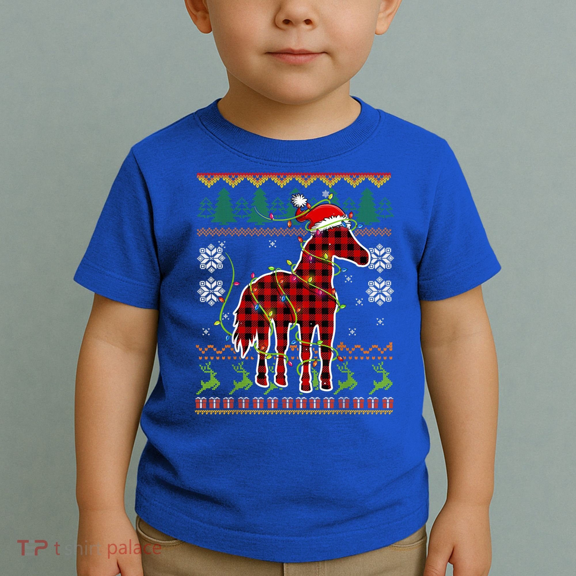 Red Plaid Horse Santa Hat Ugly Christmas Sweater Pajamas Great Gift Toddler T-Shirt