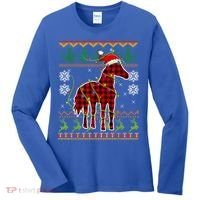 Red Plaid Horse Santa Hat Ugly Christmas Sweater Pajamas Great Gift Women's Long Sleeve Shirt thumb 0