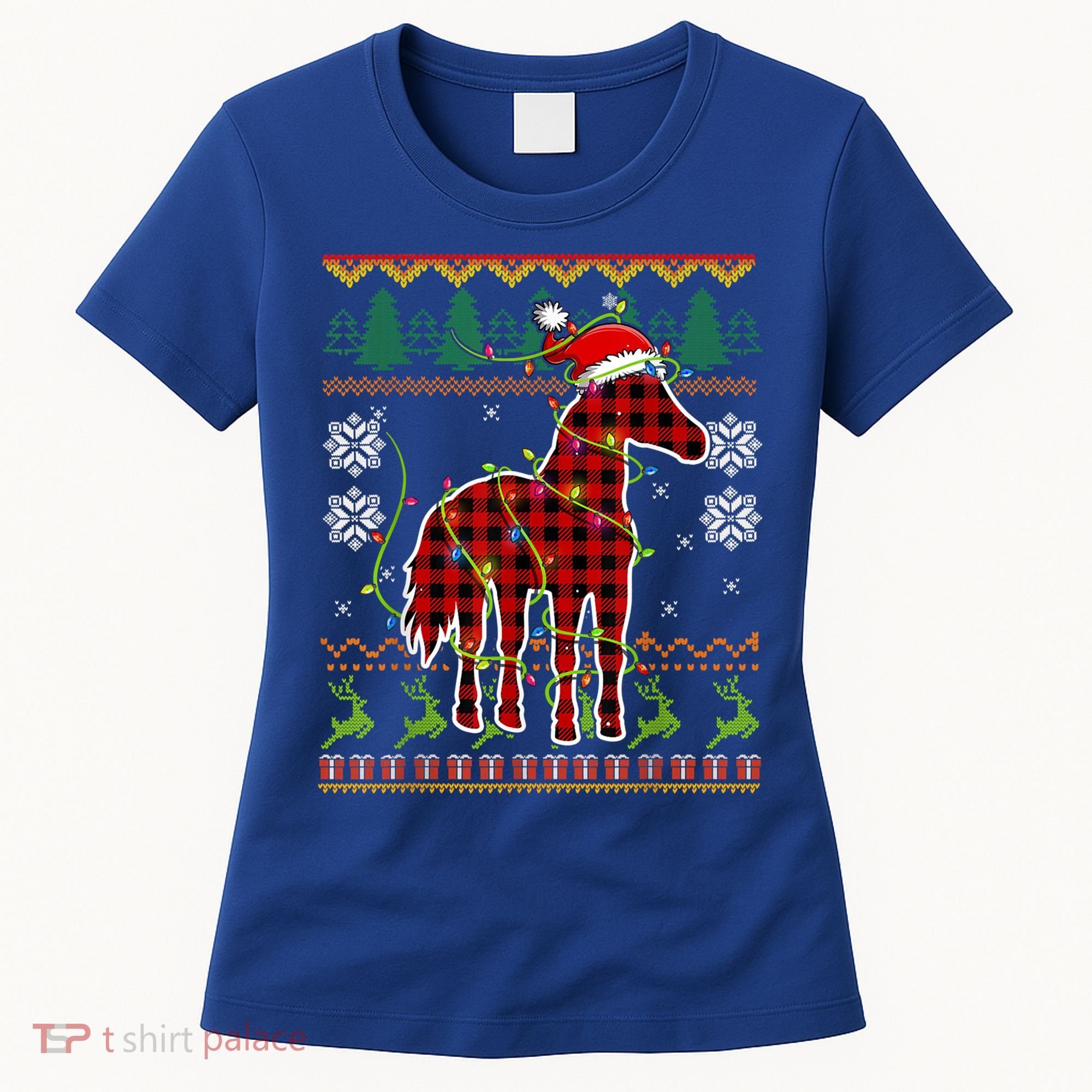 Red Plaid Horse Santa Hat Ugly Christmas Sweater Pajamas Great Gift Women's T-Shirt