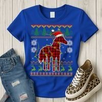 Red Plaid Horse Santa Hat Ugly Christmas Sweater Pajamas Great Gift Women's T-Shirt thumb 3