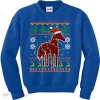 Red Plaid Horse Santa Hat Ugly Christmas Sweater Pajamas Great Gift Kids Sweatshirt thumb 0