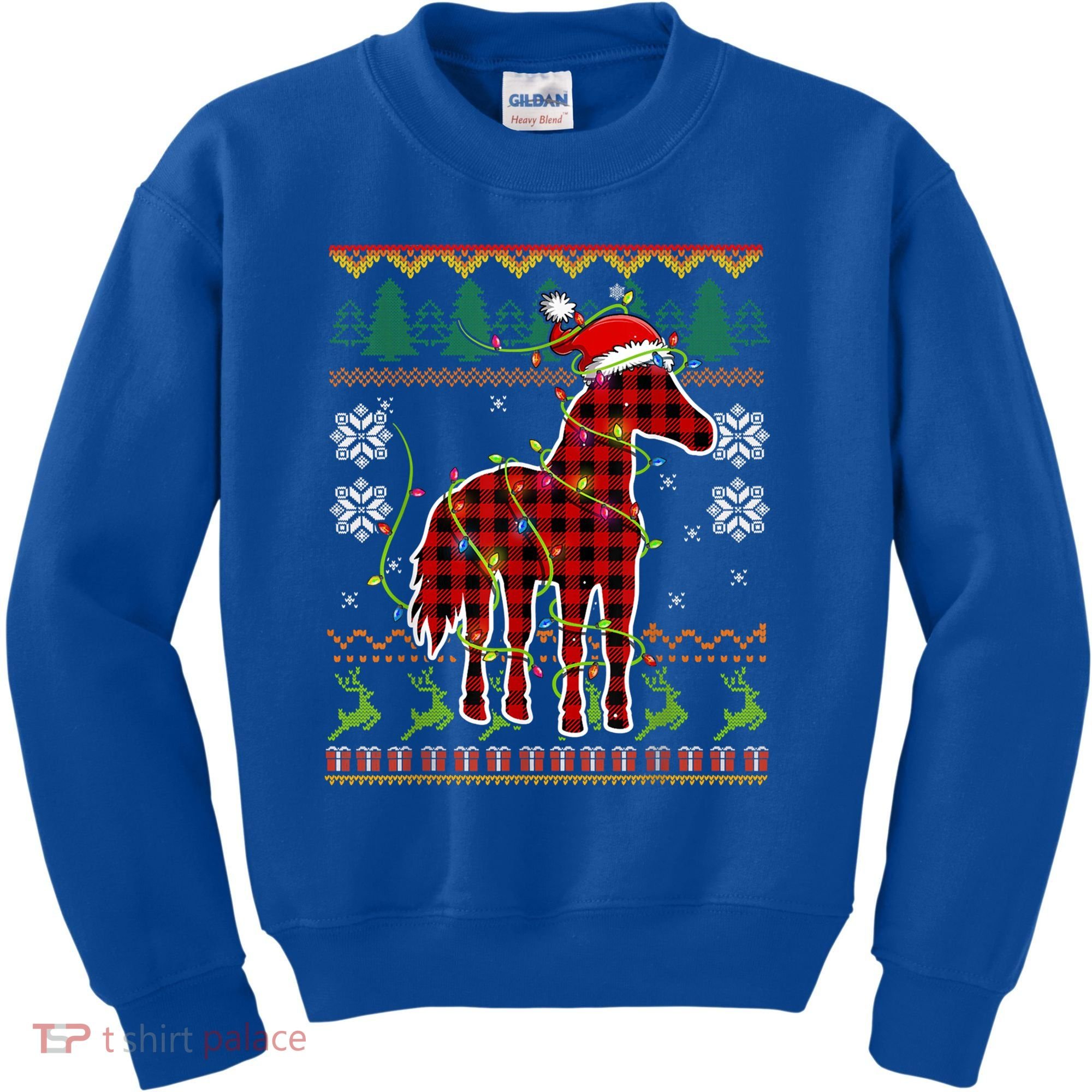 Red Plaid Horse Santa Hat Ugly Christmas Sweater Pajamas Great Gift Kids Sweatshirt