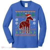 Red Plaid Horse Santa Hat Ugly Christmas Sweater Pajamas Great Gift Kids Long Sleeve Shirt thumb 0