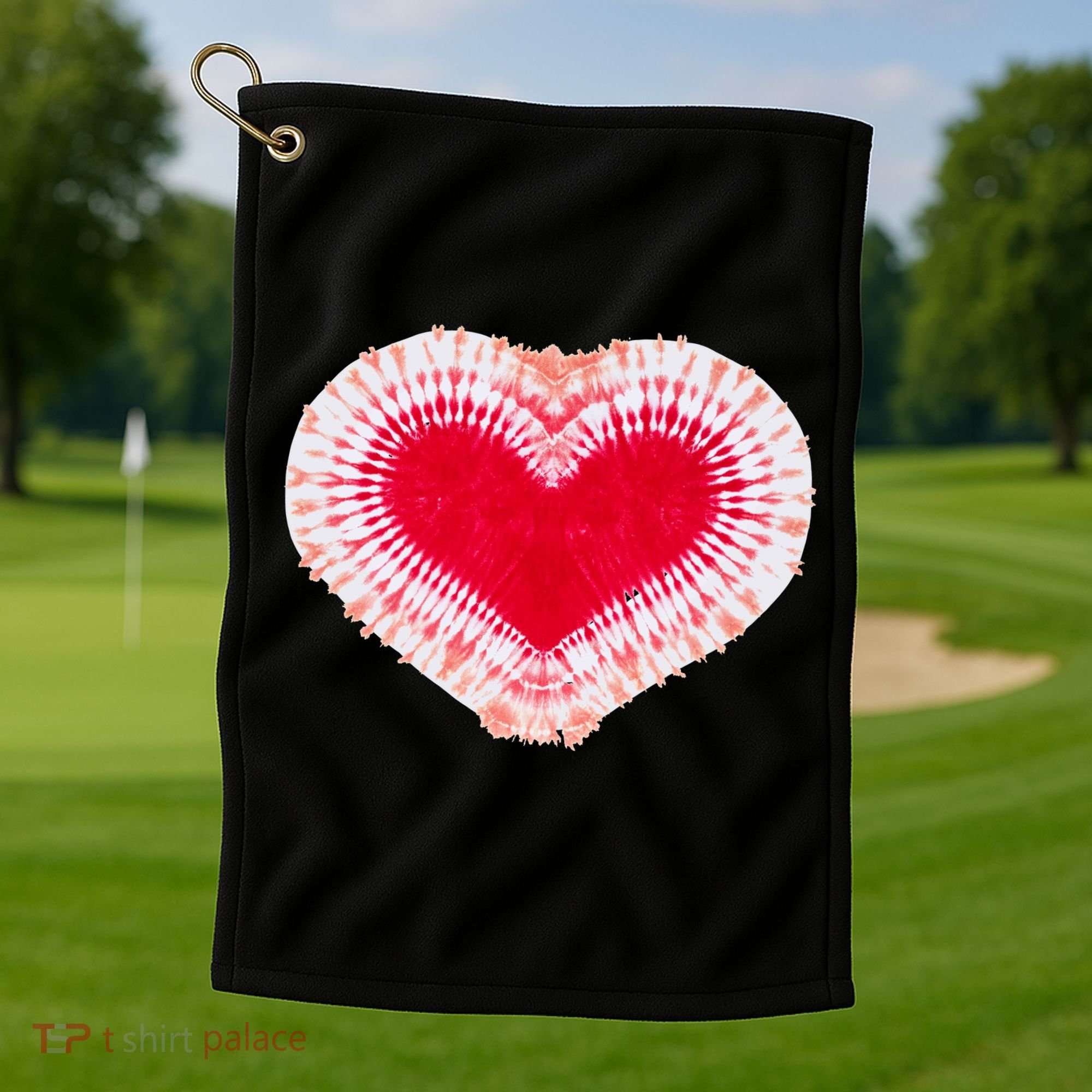 Red & Pink Heart Tie Dye Valentines Day Golf Towel