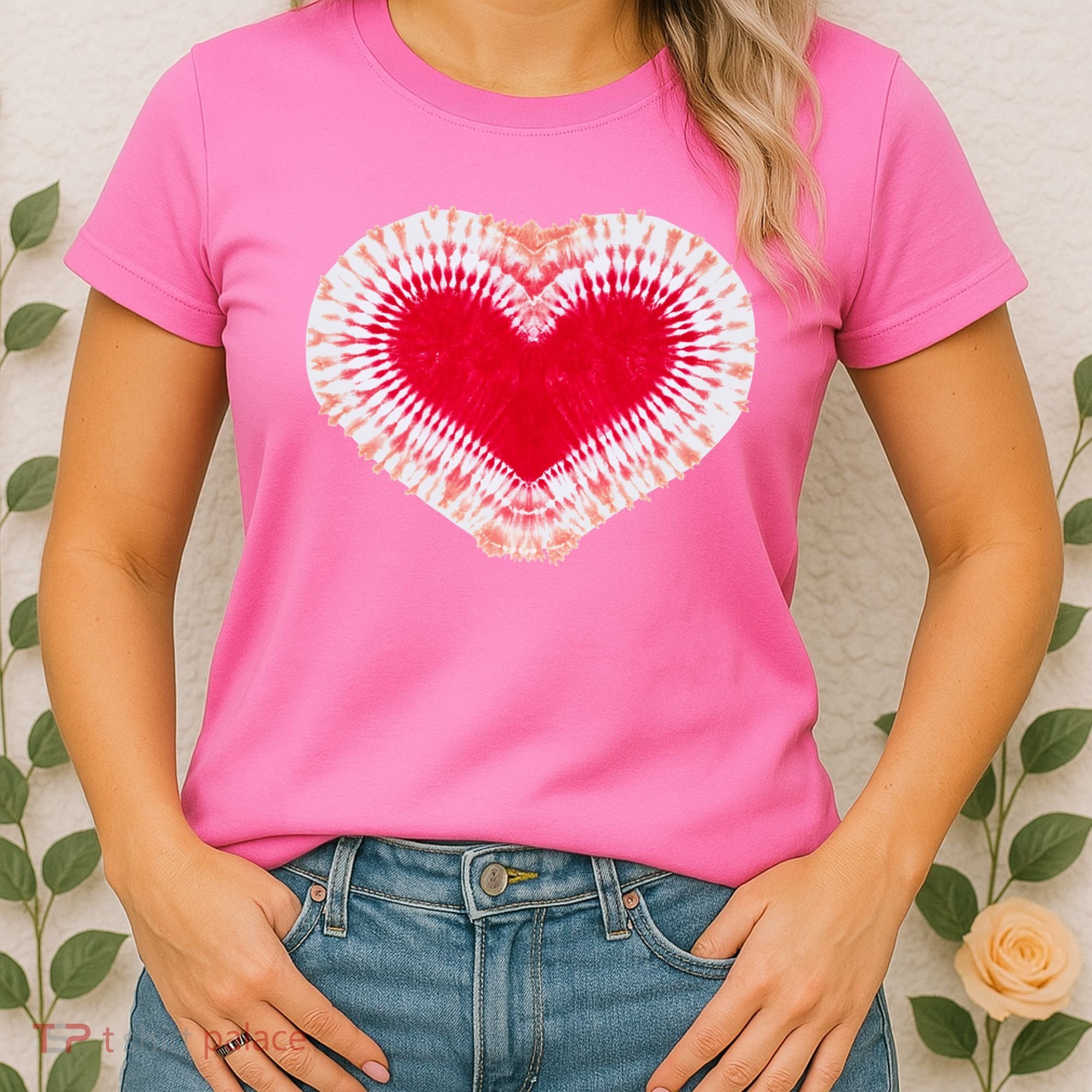 Red & Pink Heart Tie Dye Valentines Day Women's T-Shirt