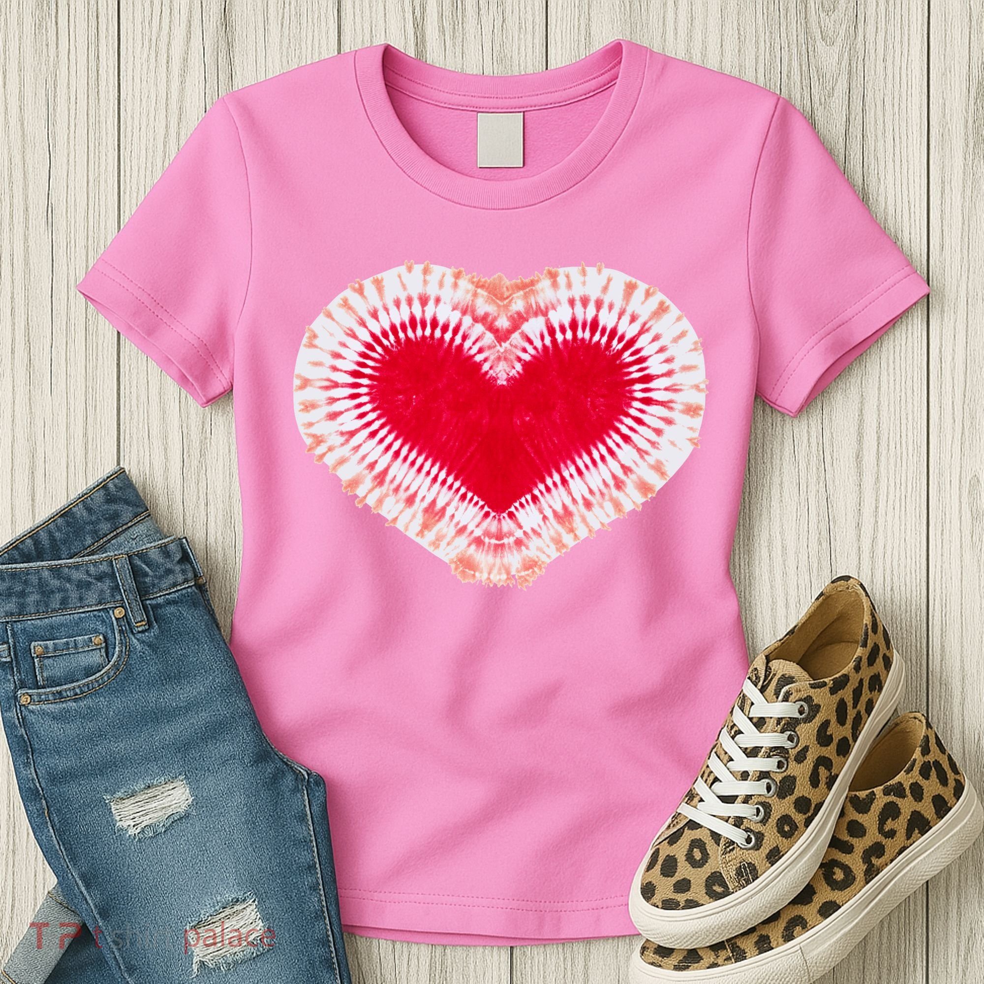 Red & Pink Heart Tie Dye Valentines Day Women's T-Shirt