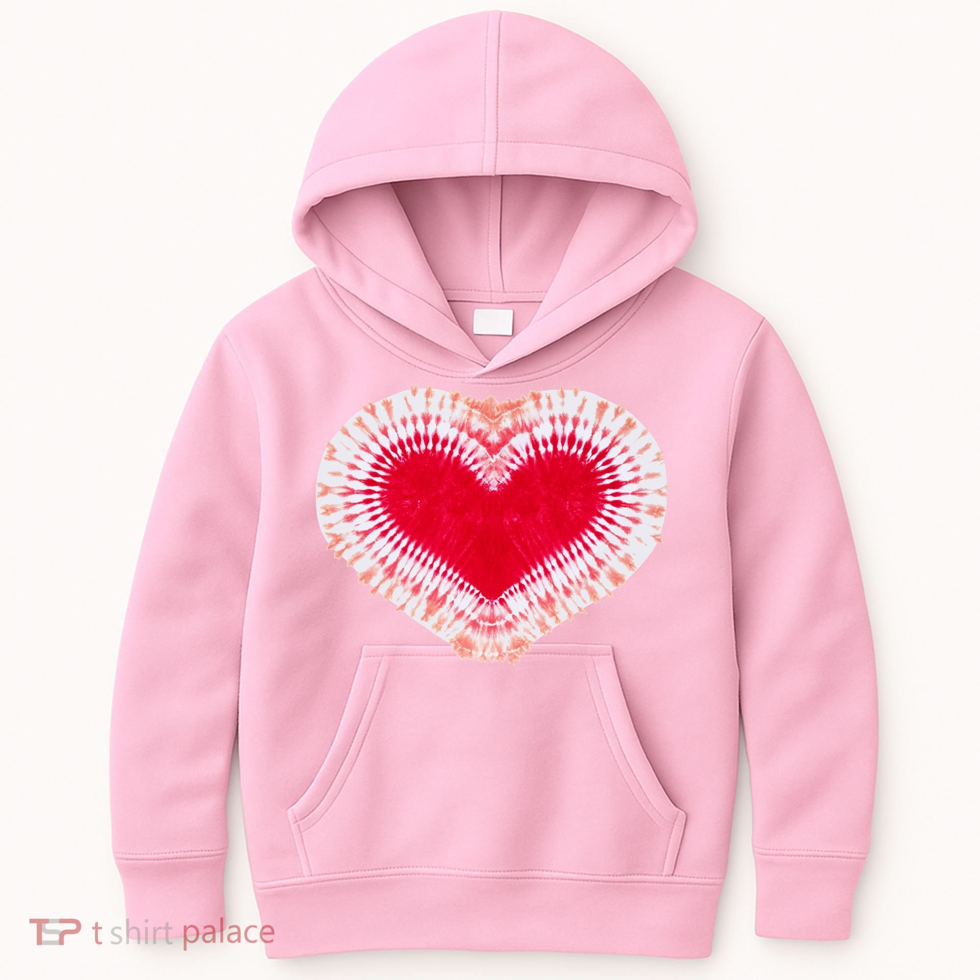 Red & Pink Heart Tie Dye Valentines Day Kids Hoodie