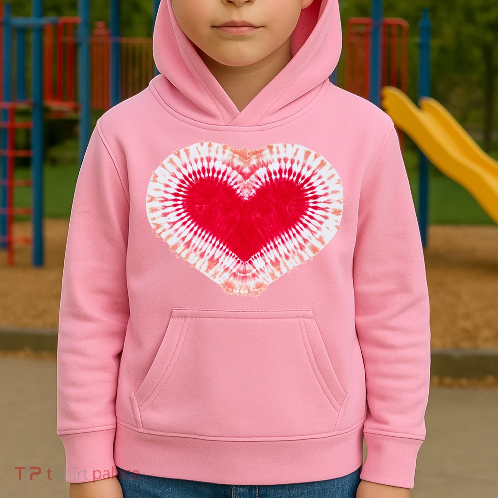 Red & Pink Heart Tie Dye Valentines Day Kids Hoodie