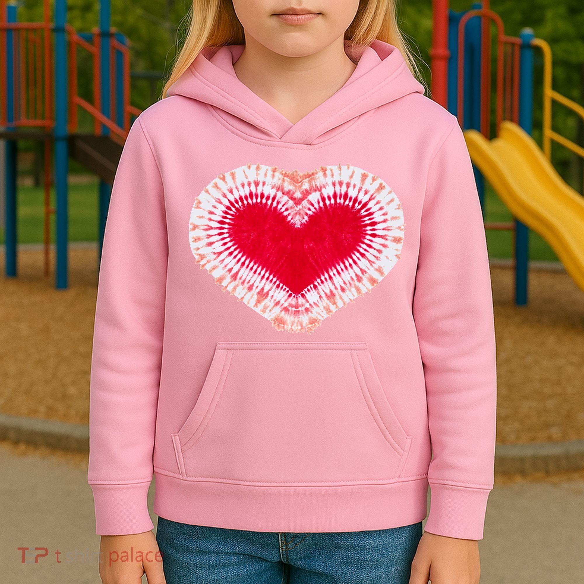 Red & Pink Heart Tie Dye Valentines Day Kids Hoodie