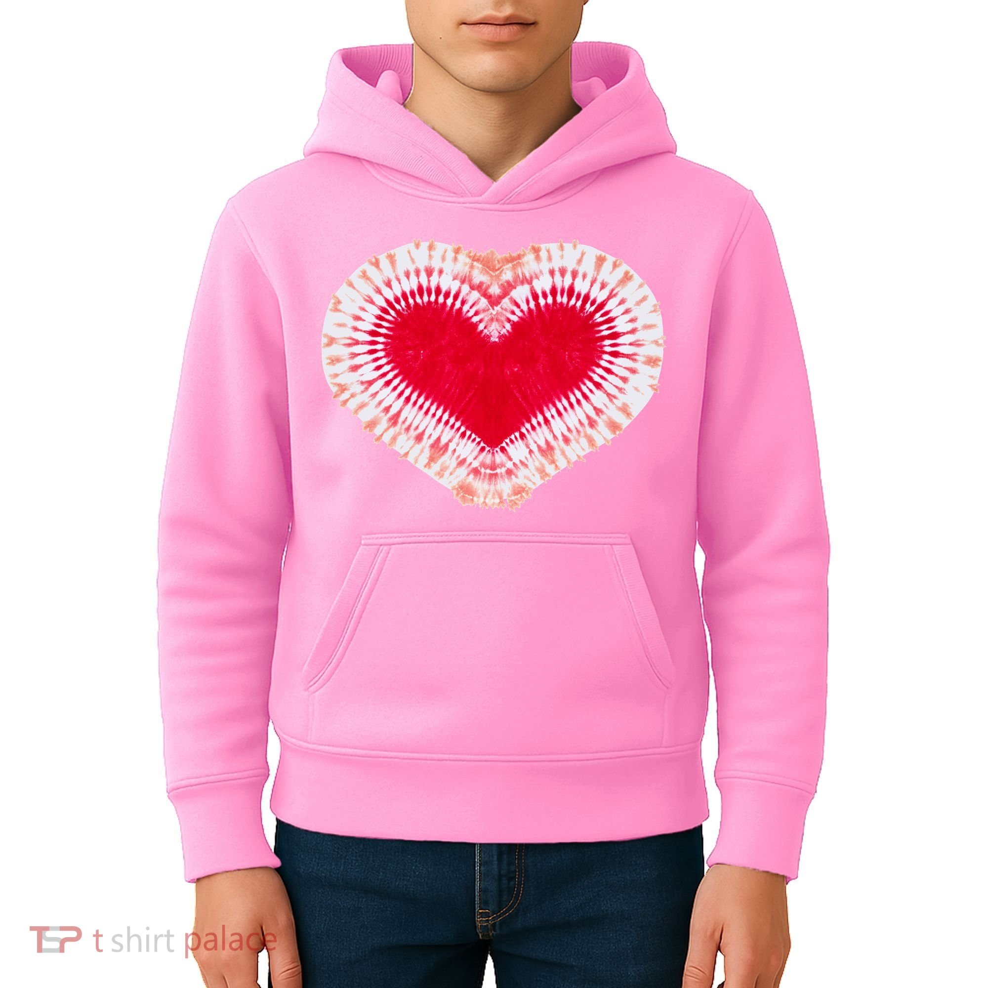 Red & Pink Heart Tie Dye Valentines Day Kids Hoodie