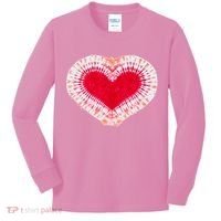 Red & Pink Heart Tie Dye Valentines Day Kids Long Sleeve Shirt thumb 0