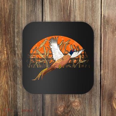 Ringneck Pheasant Hunting Upland Bird Hunter Grain Field Coaster