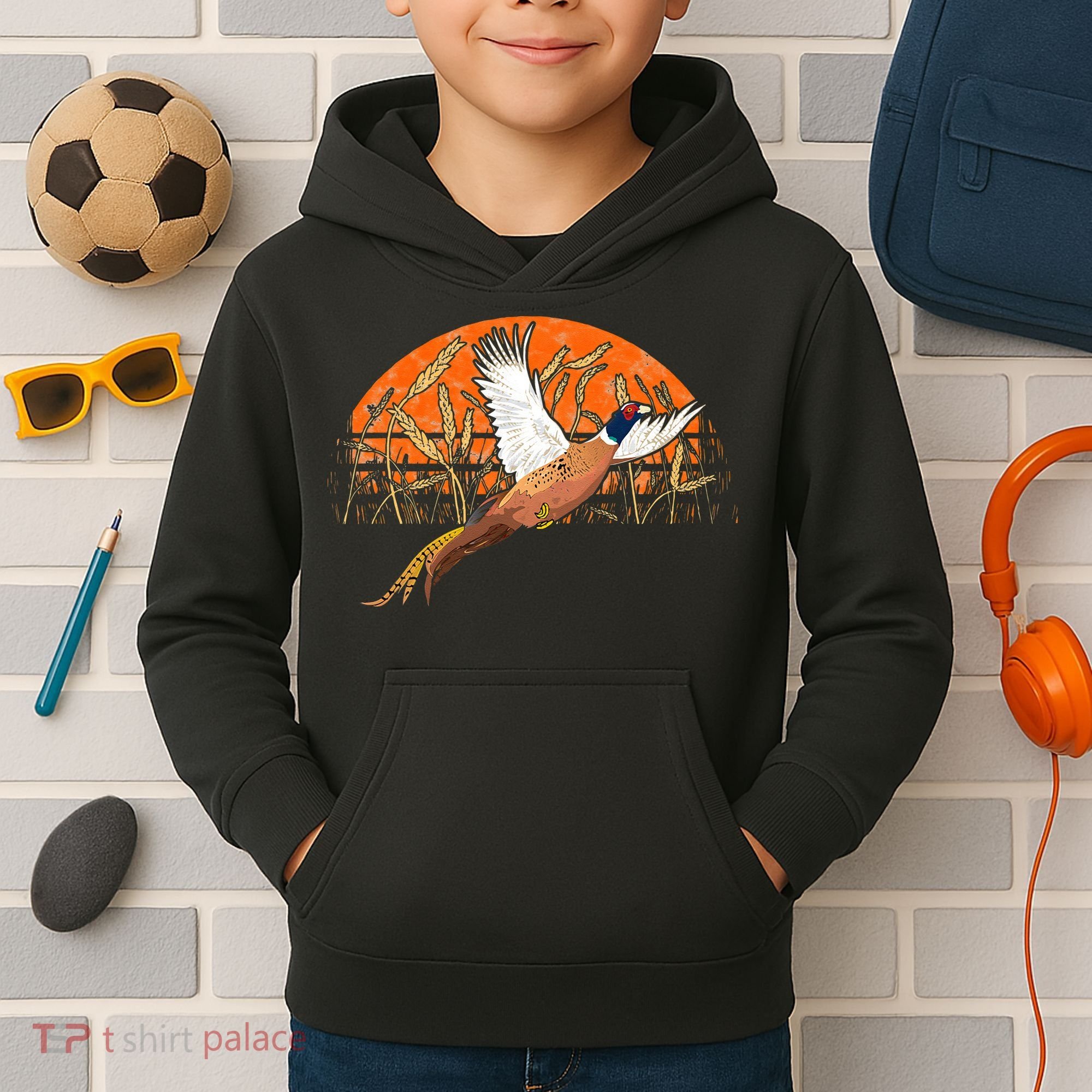 Ringneck Pheasant Hunting Upland Bird Hunter Grain Field Kids Hoodie