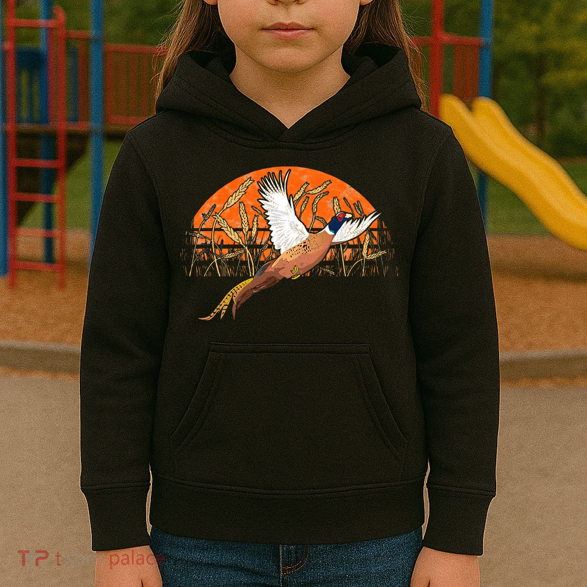 Ringneck Pheasant Hunting Upland Bird Hunter Grain Field Kids Hoodie